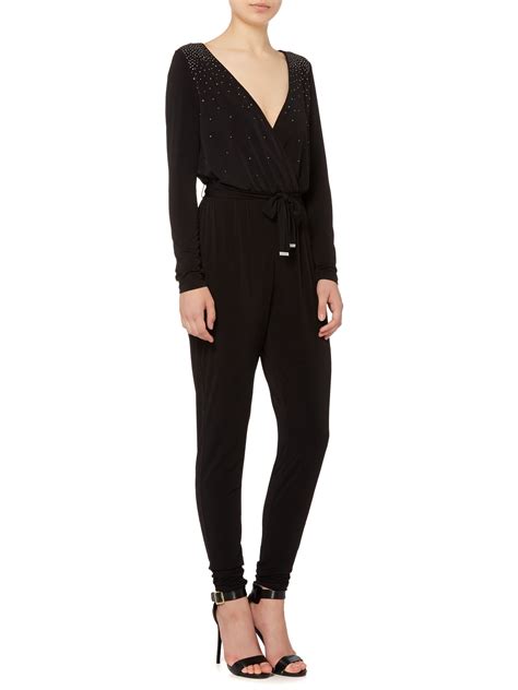 michael kors jumpsuit schwarz spitze|michael kors long sleeve jumpsuit.